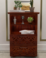 Mango Wood Bed Side Table Cabinet with 2 Drawer for Bed Room