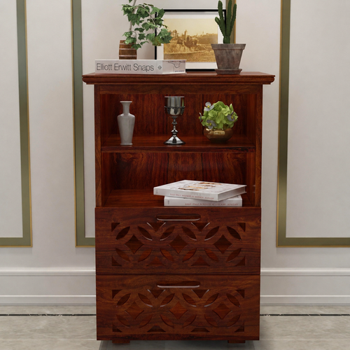 Mango Wood Bed Side Table Cabinet with 2 Drawer for Bed Room