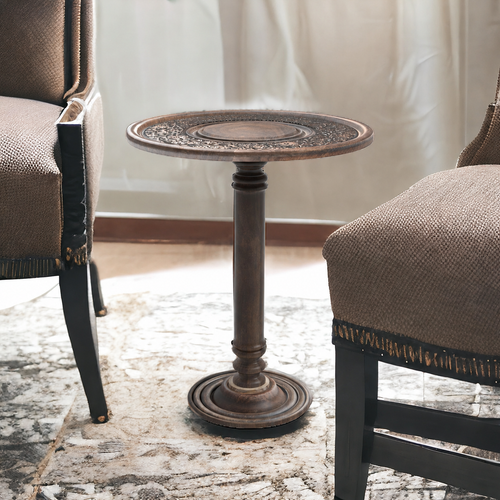 Bloomart Sculpte Hand Carved Solid Wood End Table