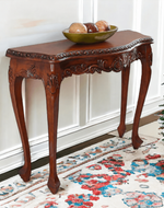 Wooden Hand-Carved Teak Wood Royal Console Table Elegant Leaf Design ( Brown )