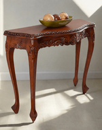 Wooden Hand-Carved Teak Wood Royal Console Table Elegant Leaf Design ( Brown )