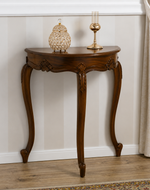 Wooden Arlette Half Moon Teak Wood Console Table with Walnut Finish