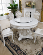Wooden Hand Craved 6 Seater Antique Style Round Dining Table Set (Teak Wood)