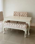 Elegant Teak Wood 6 Seater Dining Set with Bench (Beige Finish)