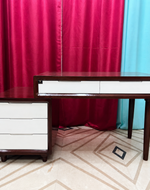 Bloomart Mesa Study Table with 5 Drawers Teak Wood Walnut Finish ( Brown & White )