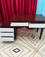 Bloomart Mesa Study Table with 5 Drawers Teak Wood Walnut Finish ( Brown & White )