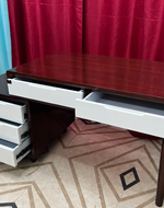 Bloomart Mesa Study Table with 5 Drawers Teak Wood Walnut Finish ( Brown & White )