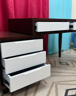 Bloomart Mesa Study Table with 5 Drawers Teak Wood Walnut Finish ( Brown & White )