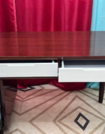 Bloomart Mesa Study Table with 5 Drawers Teak Wood Walnut Finish ( Brown & White )