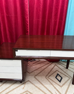 Bloomart Mesa Study Table with 5 Drawers Teak Wood Walnut Finish ( Brown & White )