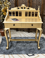 Royal Gold Carved Teak Wood Study Table with Chair