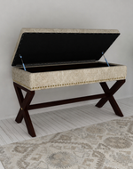Bloomart Magazine Rectangular Shape Solid Wood Bench with Storage in Ottoman Style for Entryway or Living Room