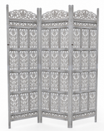 Carved Wood Room Divider Screen Antique White Wash Rustic Finish