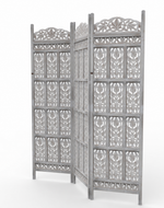 Carved Wood Room Divider Screen Antique White Wash Rustic Finish