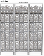 Carved Wood Room Divider Screen Antique White Wash Rustic Finish