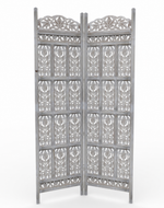 Carved Wood Room Divider Screen Antique White Wash Rustic Finish