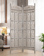 Carved Wood Room Divider Screen Antique White Wash Rustic Finish