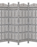 Carved Wood Room Divider Screen Antique White Wash Rustic Finish
