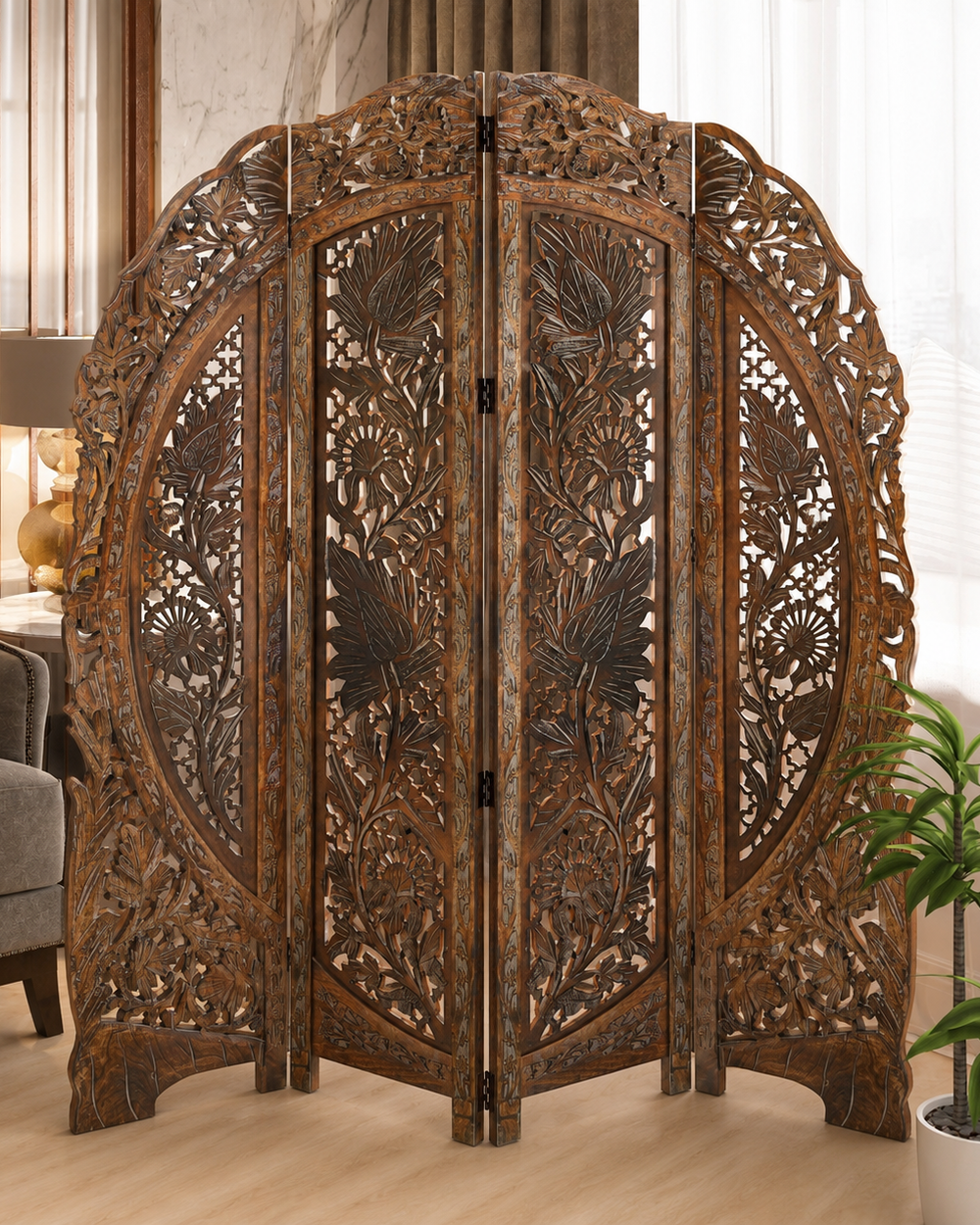 Wooden Partition Screen Room Divider In 4 Panel