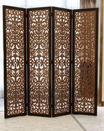 Handcrafted 4 Panel Wooden Room Partition & Room Divider (Dark Brown)