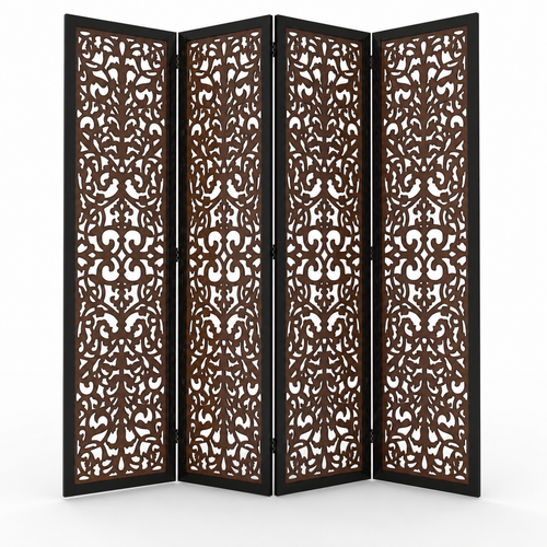Handcrafted 4 Panel Wooden Room Partition & Room Divider (Dark Brown)