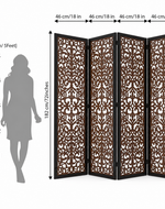 Handcrafted 4 Panel Wooden Room Partition & Room Divider (Dark Brown)