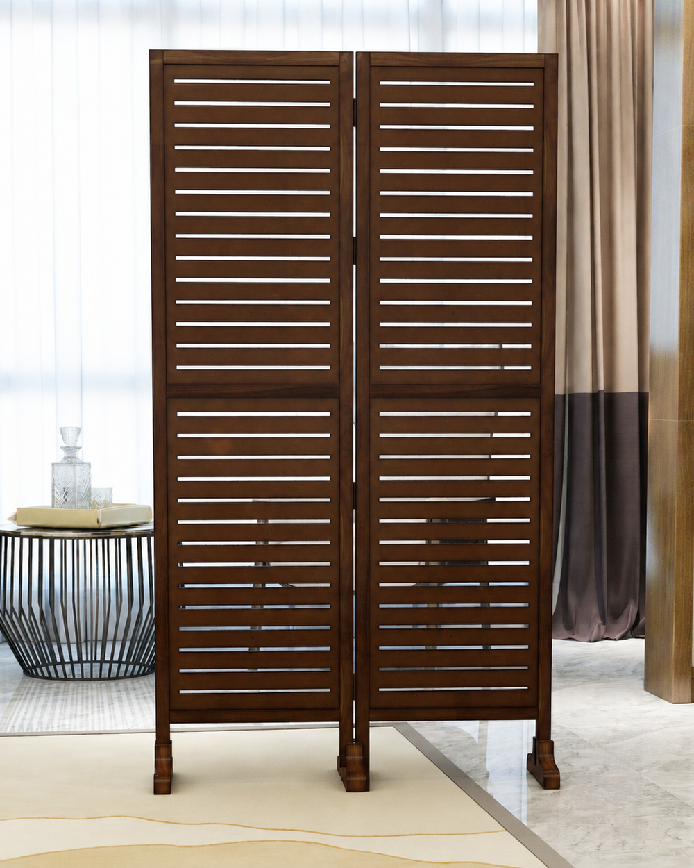 Wooden Rectangular Shape Premium Solid Wood Room Divider ( Brown )