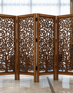 Low Height Solid Wood Room Divider Separator Wooden Partition 4 Panel ( Brown )