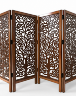 Low Height Solid Wood Room Divider Separator Wooden Partition 4 Panel ( Brown )
