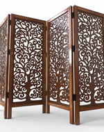 Low Height Solid Wood Room Divider Separator Wooden Partition 4 Panel ( Brown )