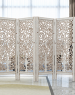 Low Height Solid Wood Room Divider Separator Wooden Partition 4 Panel ( Antique White )