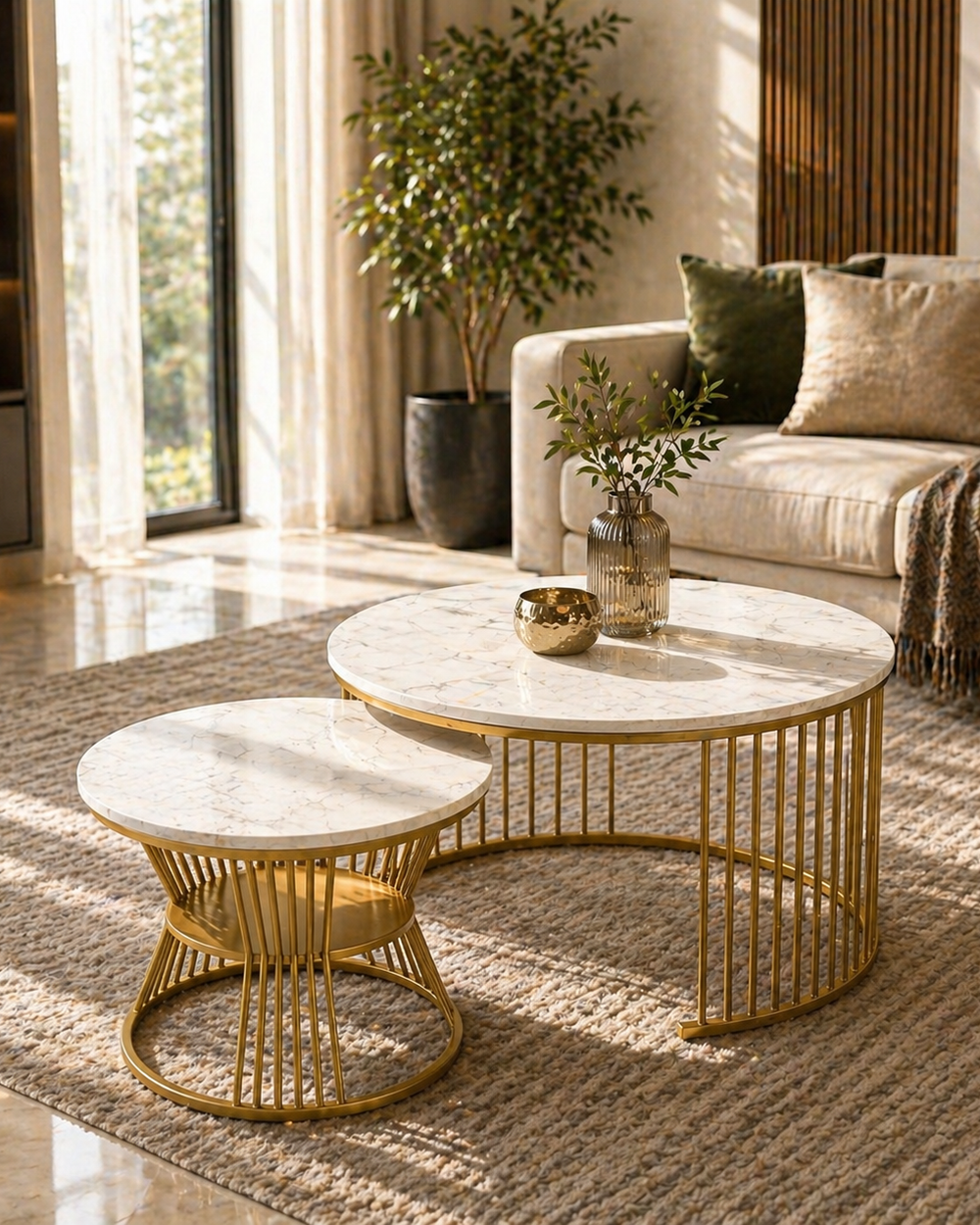 Bloomart Stylish Look Round Wrought Iron Coffee Table Set of 2