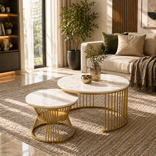 Bloomart Stylish Look Round Wrought Iron Coffee Table Set of 2