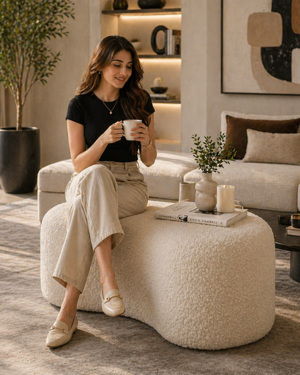 Bloomart Wnzzy Stylish Soft Boucle Upholstery Entryway Shoe Changing Stool Bench Ottoman