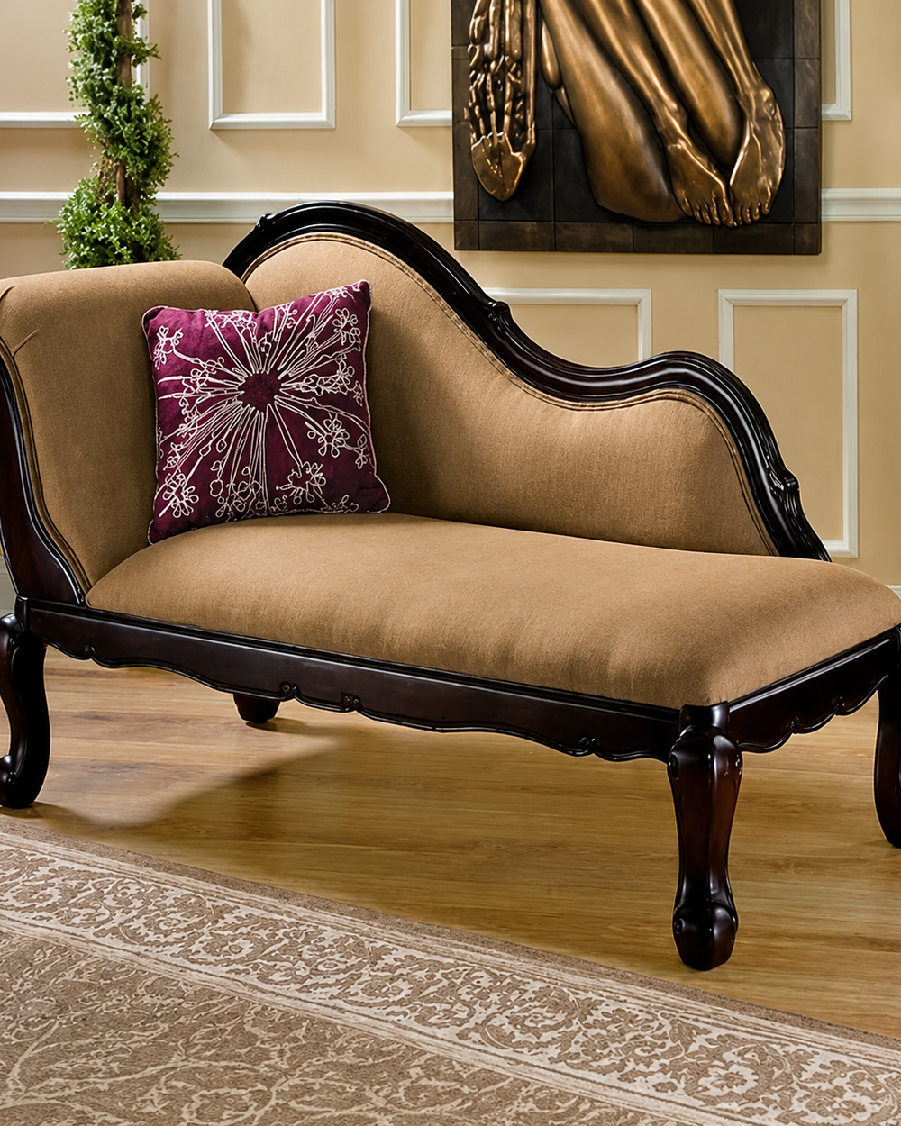 Handcrafted Deewan Chaise Lounge (Walnut Finish)