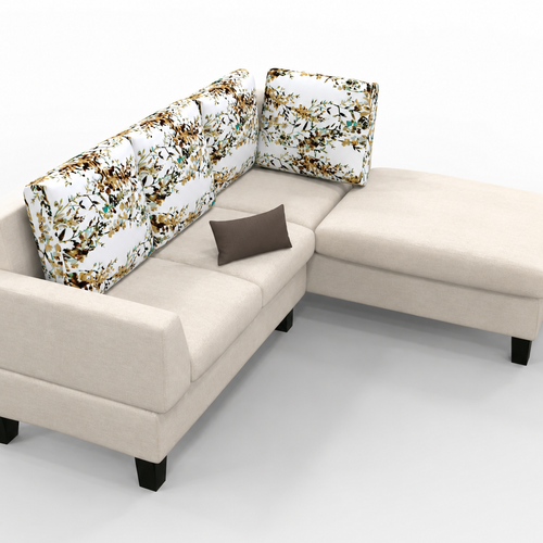 5 Seater L-Shape Sectional Sofa Set with Four Floral Cushion