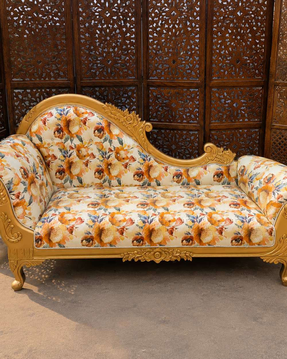 Teak Wood Handcrafted Deewan Chaise Lounge