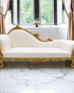 Teak Wood Handcrafted Deewan Chaise Lounge (Golden Finish Couch)