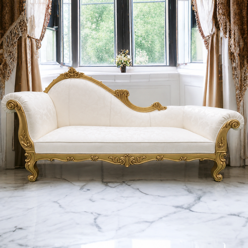 Teak Wood Handcrafted Deewan Chaise Lounge (Golden Finish Couch)