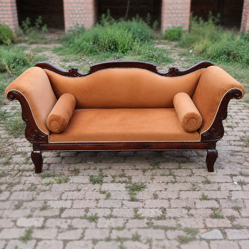 Wooden Handicraft Couch for Living Room in Stylish Look Chaise Lounge (Brown Walnut)