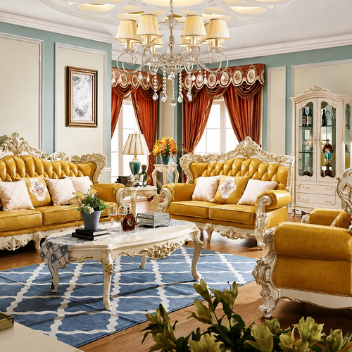 Bloomart Royal Antique Golden and White Carved Sofa Set