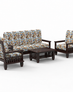 Bloomart  Wooden Teak Wood 5 Seater Sofa Set with Side Magazine Storage (3+1+1 And Coffee Table, Walnut Finish)