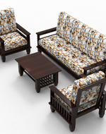 Bloomart  Wooden Teak Wood 5 Seater Sofa Set with Side Magazine Storage (3+1+1 And Coffee Table, Walnut Finish)