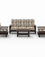 Bloomart  Wooden Teak Wood 5 Seater Sofa Set with Side Magazine Storage (3+1+1 And Coffee Table, Walnut Finish)