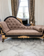 Bloomart Savour Designer Hand Carved Teak Wood Button Tufted Chaise Lounge