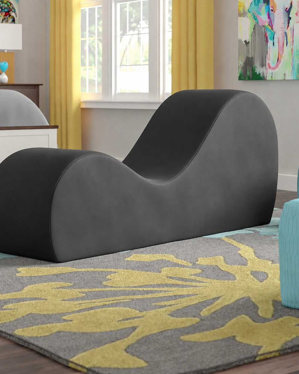 Modern Armless Wooden Chaise Lounge for Lounging, Yoga, and Stretching ( Black )