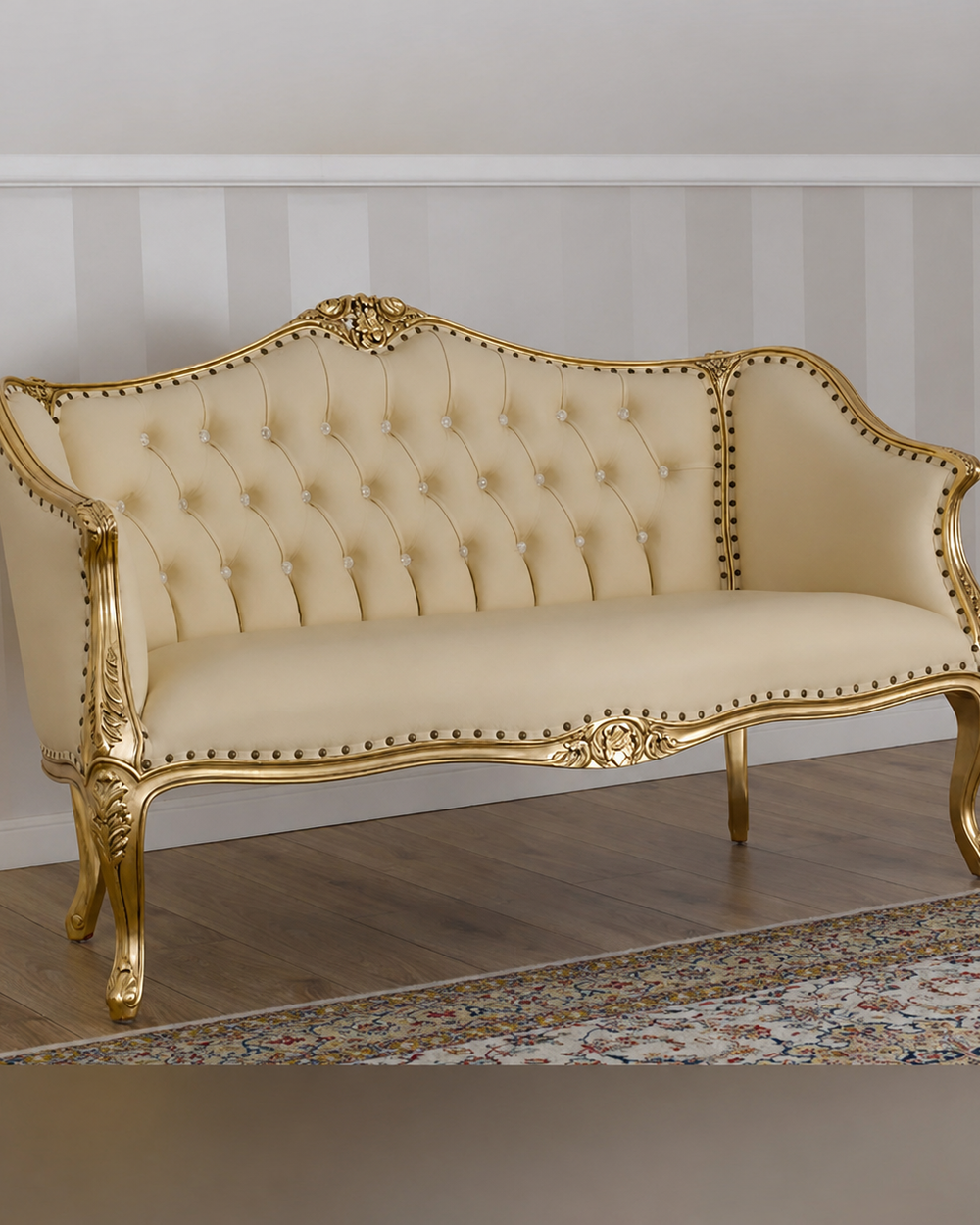 Teak Wood Royal Chaise Lounge Living Room Couch Sofa 3 Seater