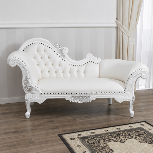 Magnificent Teak Wood Handcrafted Deewan Chaise Lounge (White Silver)