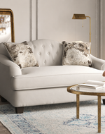 Wooden Recessed Arm Loveseat Sofa 2 Seater, Beige (Walnut Legs)