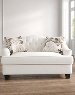 Wooden Recessed Arm Loveseat Sofa 2 Seater, Beige (Walnut Legs)